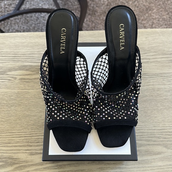 Black Bling Rhine Stone Fishnet Heel - Picture 2 of 8